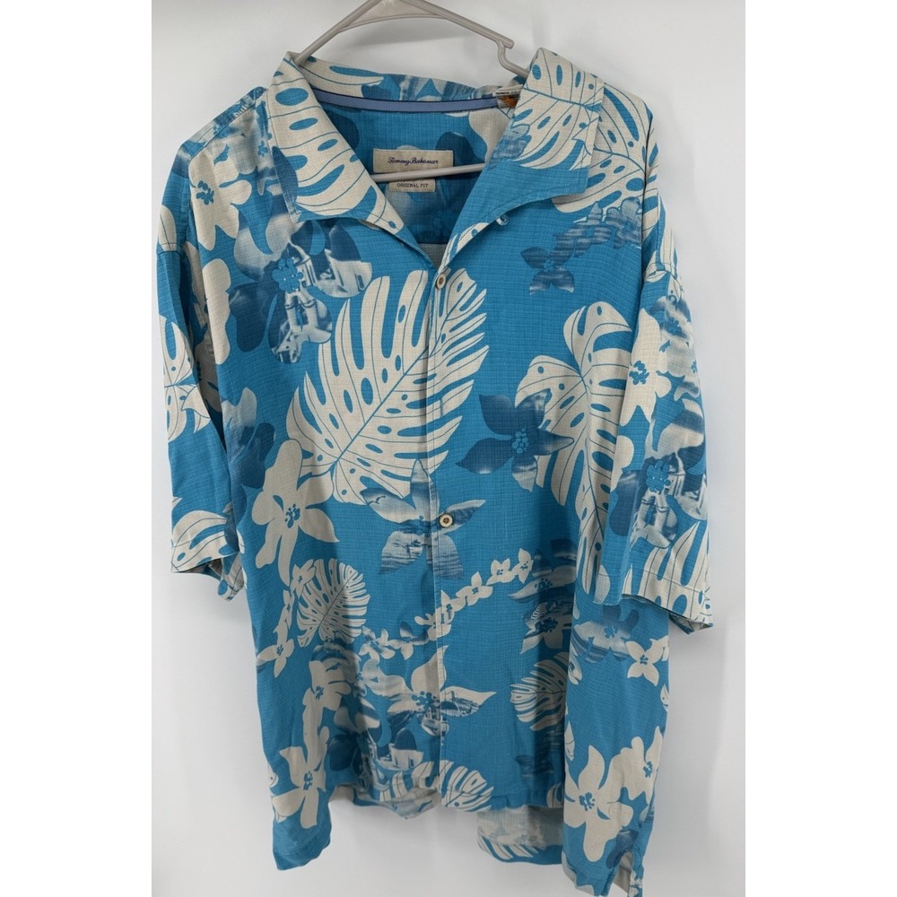 Tommy Bahama Aloha Fronds Shirt 3XL Silk Camp Loop Blue Danube Hibiscus Floral